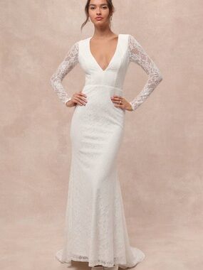 NWT Lulus Emmersyn White Lace Backless Maxi Dress Size Small